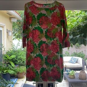 CROWN & IVI Beach Dress Size M Turtles & Flowers 3/4 sleeves